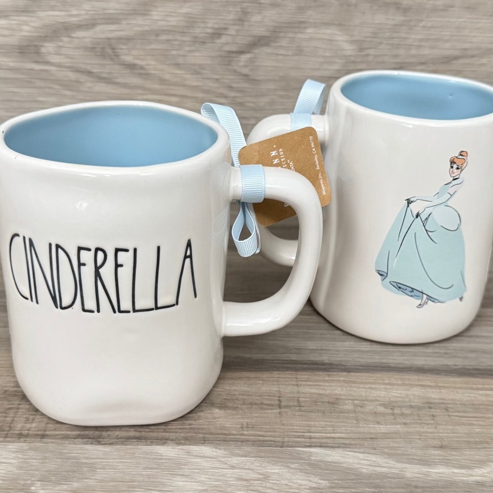 Rae Dunn Cinderella Mug double sided - White and Light Blue NWT